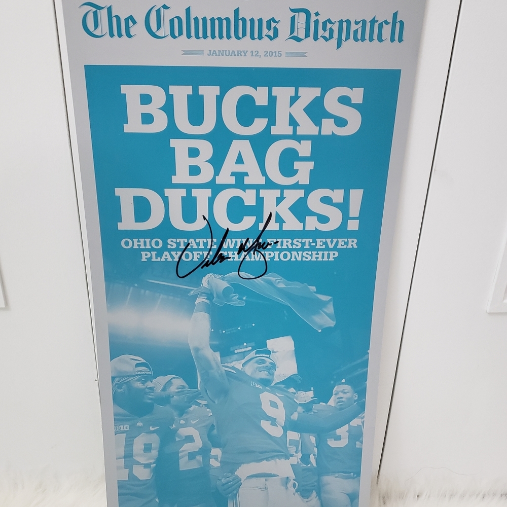 Urban Meyer Autographed Newspaper Plate Ohio State Champians